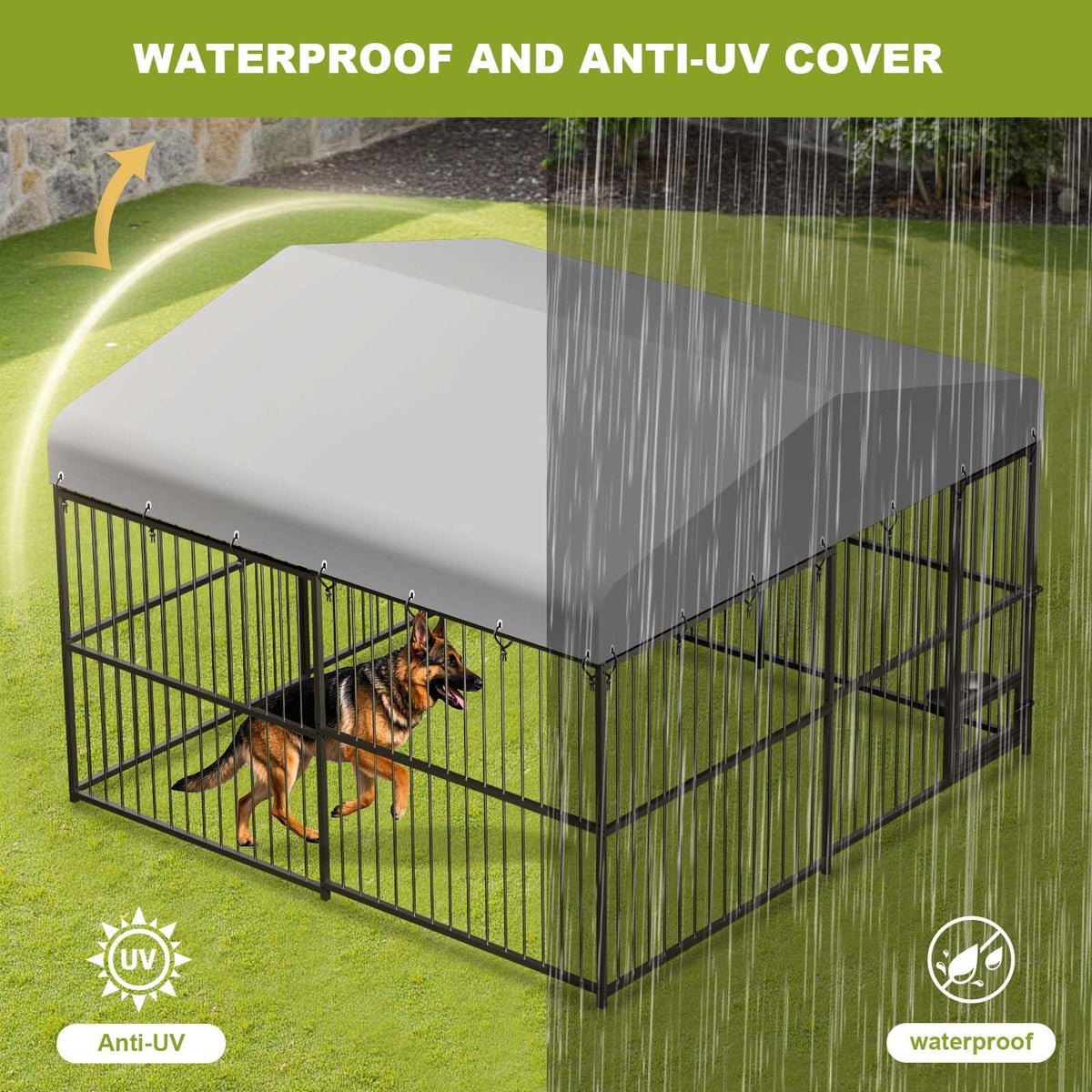 10 x 10FT Heavy Duty Metal Outdoor Dog Kennel with Roof J32337