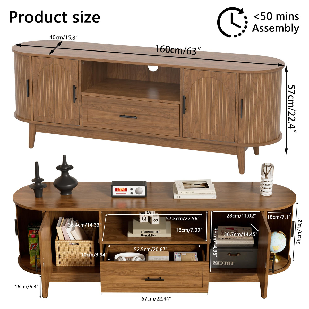 63" Fluted TV Stand with Drawers L5816
