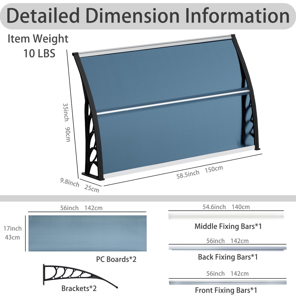 58.5x35 Inch Polycarbonate Patio Awning K188114