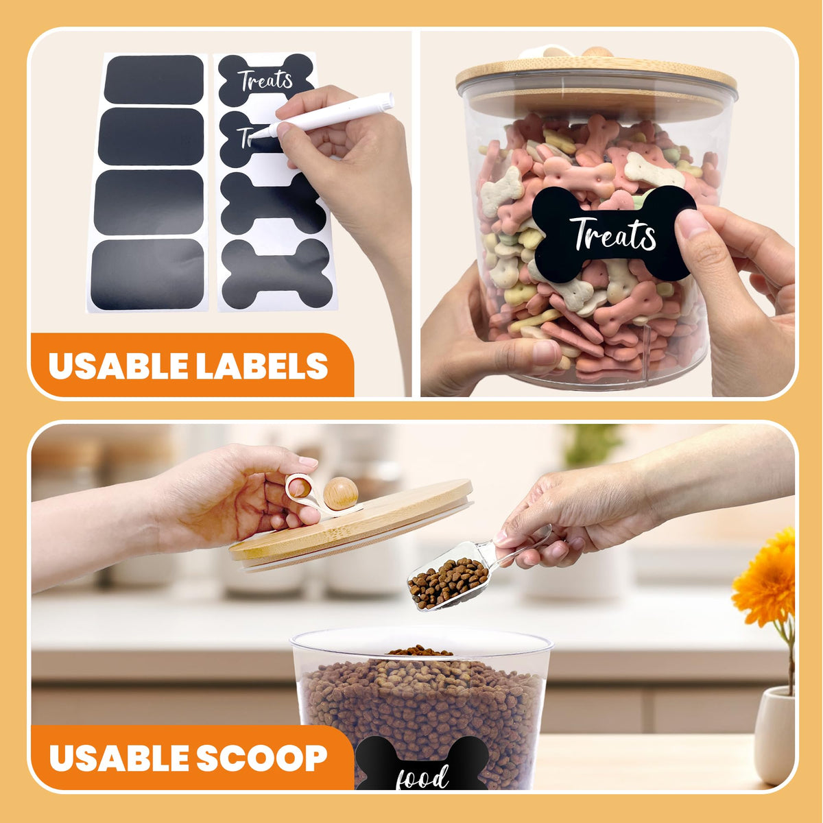 3 Pack Airtight Dog Food Storage Container with Bamboo Lids U7446