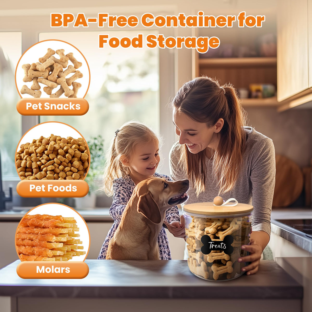 3 Pack Airtight Dog Food Storage Container with Bamboo Lids U7446