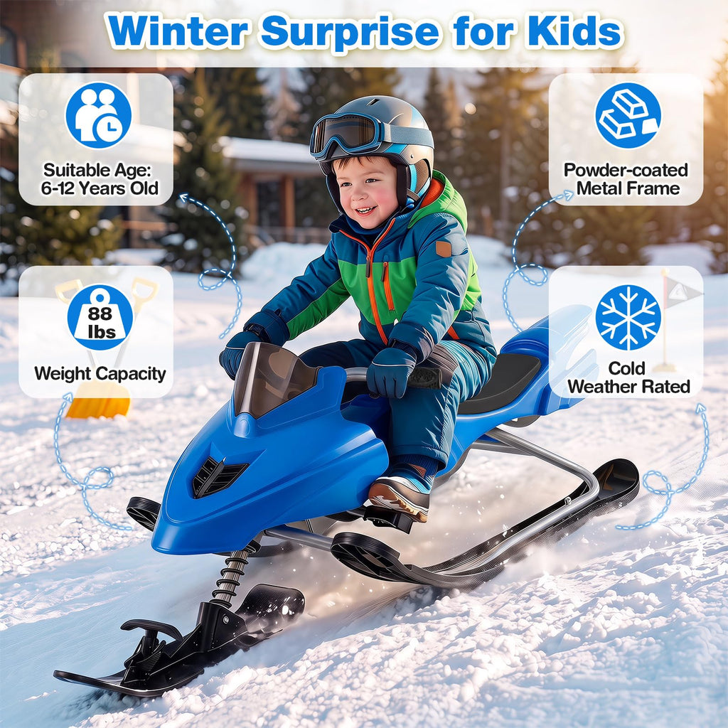 Snow Racer Sled with Brakes, Steering Handle, Tow Ropes W34926