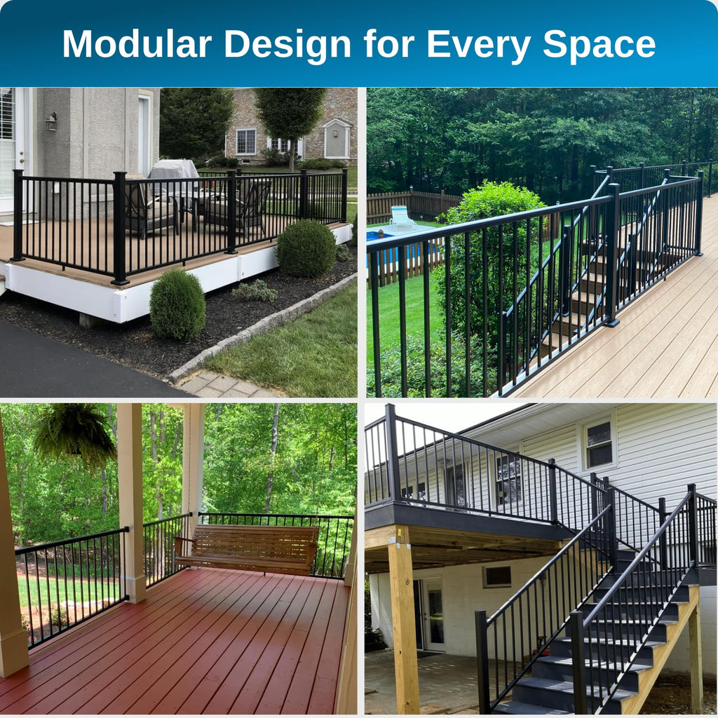 36 in. H x 8 ft. W Aluminum Deck Railing Kit with Black Powder-Coated Finish I2540