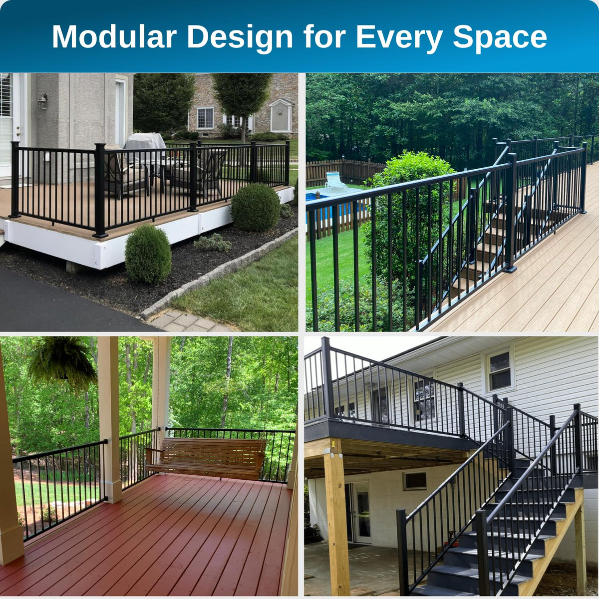36 in. H x 8 ft. W Aluminum Deck Railing Kit with Black Powder-Coated Finish I2540