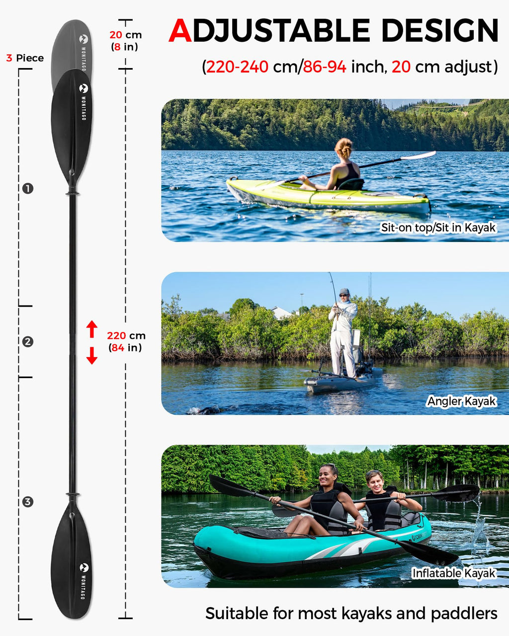 Adjustable Lightweight Kayak Paddle T803