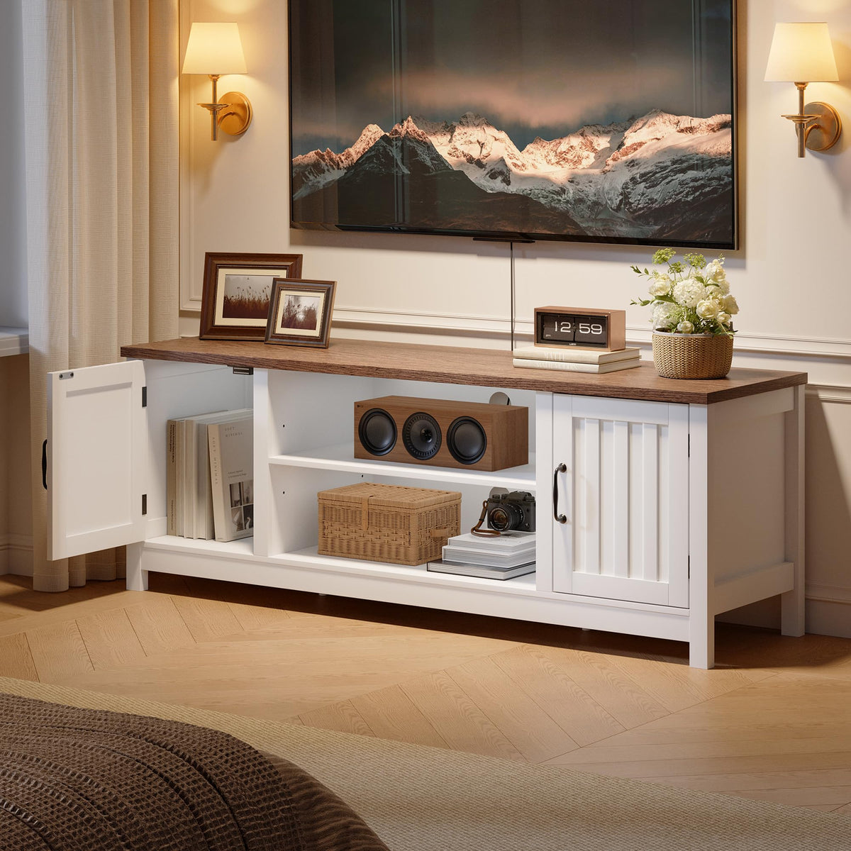 54" TV Stand with Storage Cabinet and Open Shelves T520