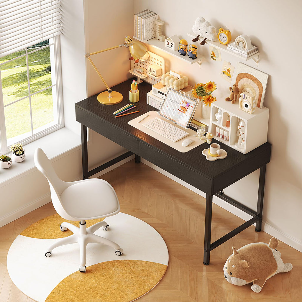 Black 40 Inch Small Desk with Wood Drawers L34205