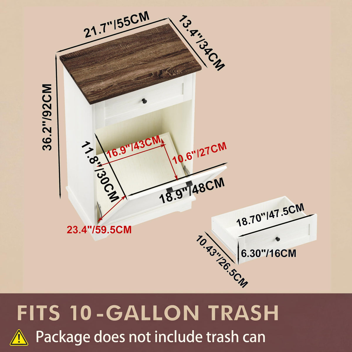 Double Tilt Out Trash Cabinet for 10 Gallon Trash Cans, Antique White L89407