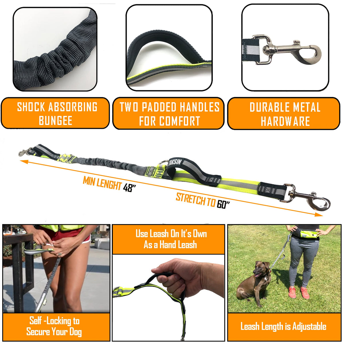 Hands Free Dog Leash with Reflective Bungee, Treat Holder, Poop Bag Dispenser T813320