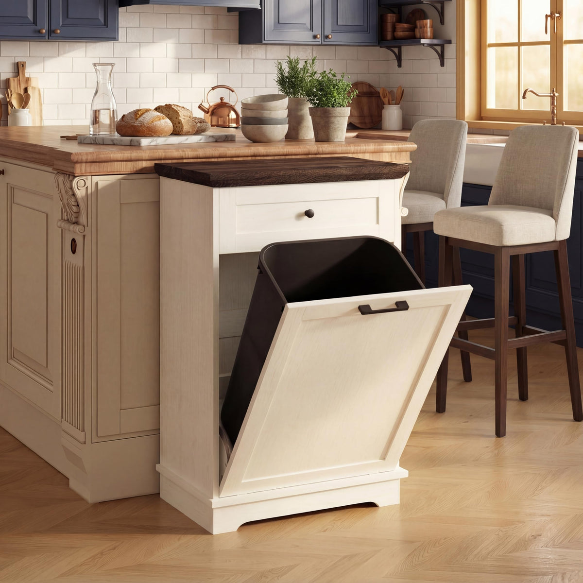 Double Tilt Out Trash Cabinet for 10 Gallon Trash Cans, Antique White L89407