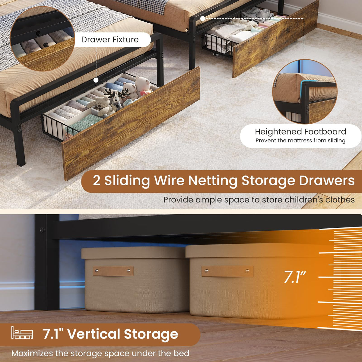 Black Twin Over Twin Triple Bunk Bed with Storage Drawers P127