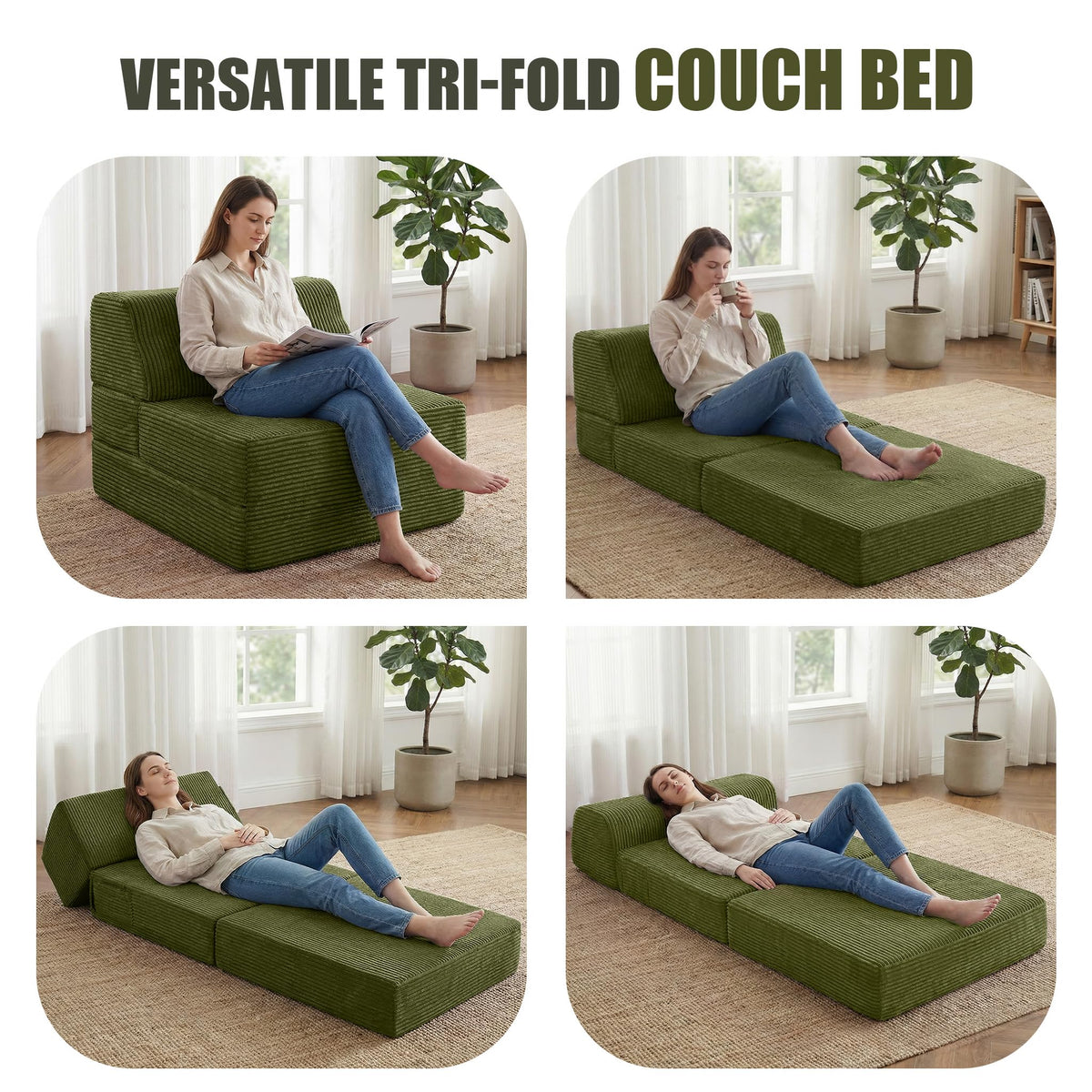 Folding Sofa Bed with Pillow, Memory Foam Sleeper Chair, Green D90865