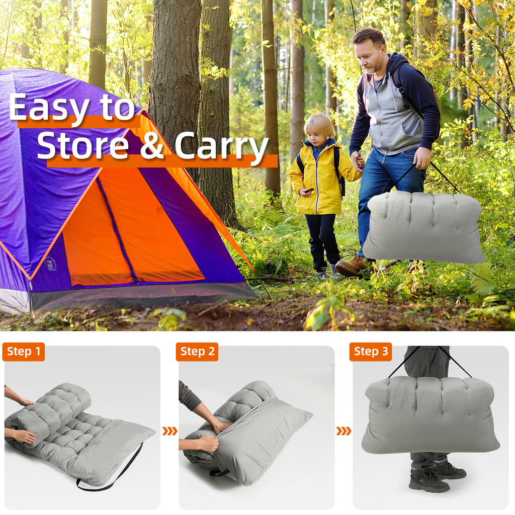 Portable Camping Cot Extra Wide with Thick Mattress Grey X3468