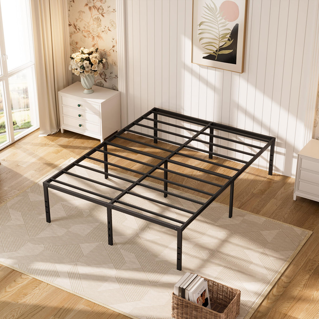 Queen Size Platform Bed Frame Steel Slat Support Black Z7781