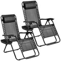 Black Set of 2 Zero Gravity Chairs with Cup Holder Tray N315