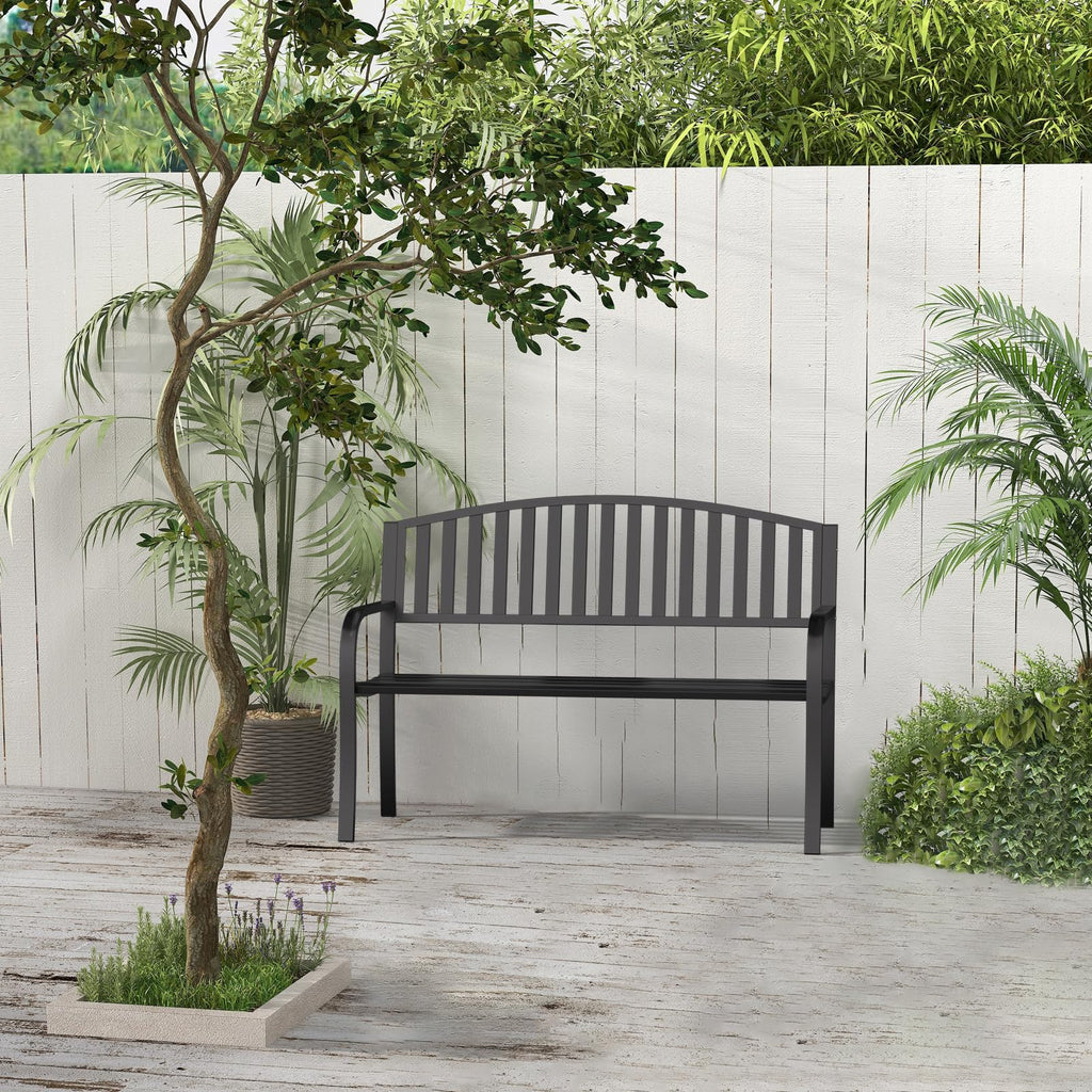 Black Wrought Iron Garden Bench with Armrests I89100